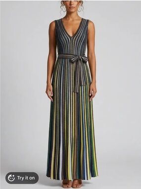 Missoni Metallic Multicolor Stripe Belted Maxi Dress